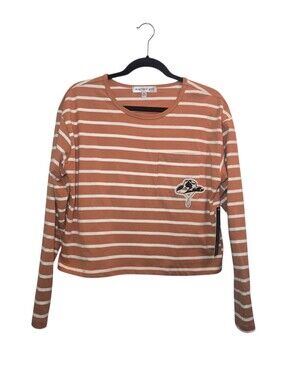 Madden Girl Juniors XL Brown Long Sleeve Crop Pocket Tee Embroidered Cowboy